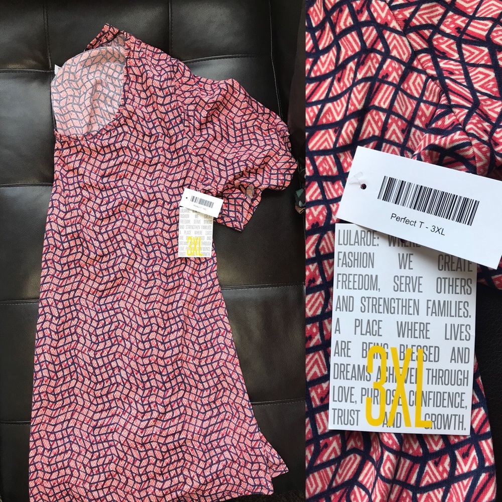 LulaRoe Perfect T 3XL Red and Navy Geometric
